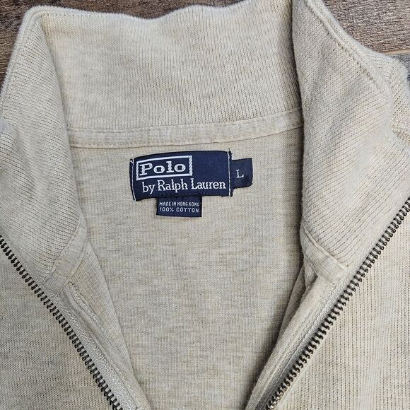 Polo Ralph Lauren Ribbed Pullover Ivory 1/4 Zip 100% Cotton Sweater Mens Large - Picture 6 of 10